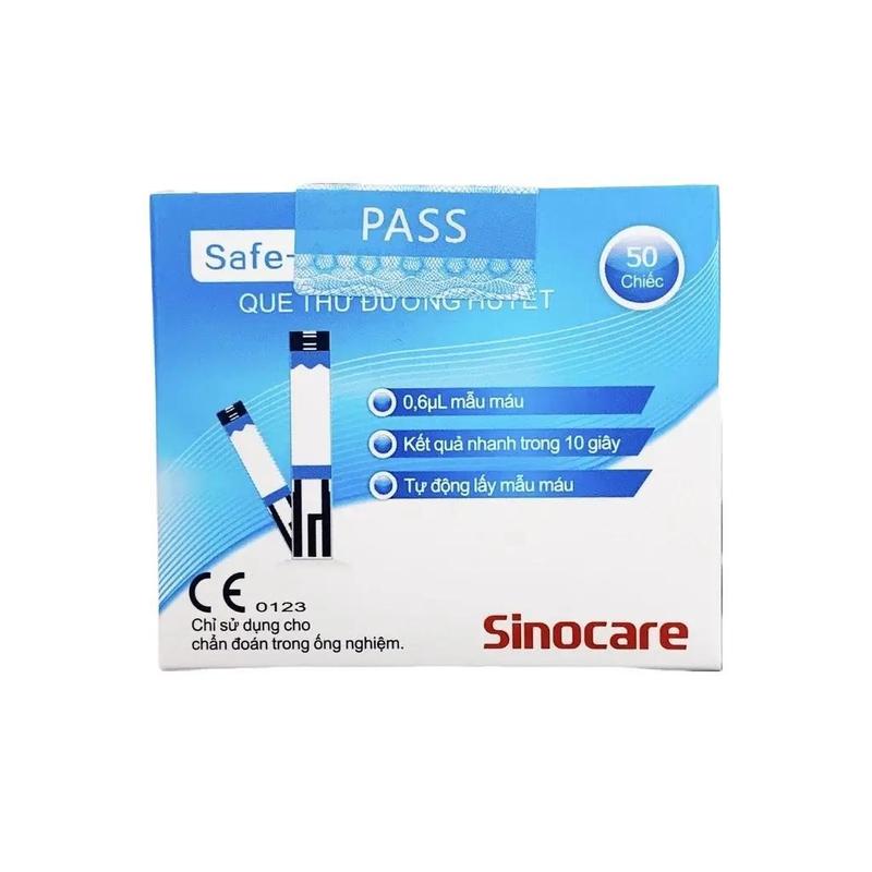 Safe-Accu, que thử đường huyết dùng cho máy Sinocare, hộp 50 que (2 lọ x 25) + 50 kim 1