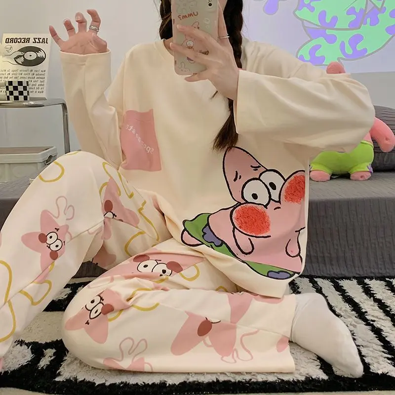 Bộ Đồ Ngủ Cotton Nguyên Chất Cao Cấp Cho Nữ, Bộ Đồ Dài Tay Mùa Xuân Và Mùa Thu, Học Sinh Mới, Dễ Thương, Loungewear