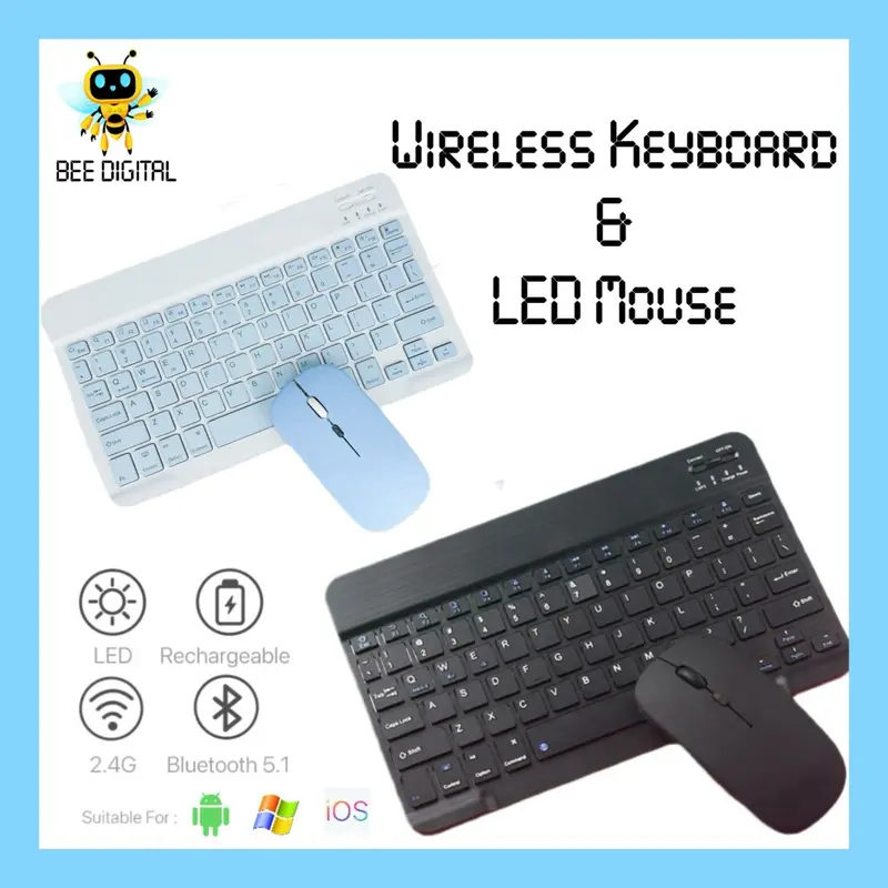 BEEDIGITAL COD 3in1 Bundle Wireless Set Mouse Keyboard Portable Bluetooth Lightweight Silent Click Colorful Fullset Computer