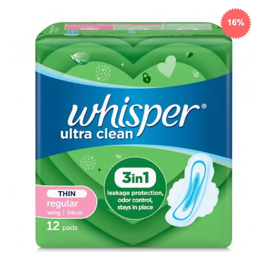 Băng Vệ Sinh BVS Whisper Xanh Lá Siêu Mỏng Có Cánh Ban Ngày Thường 24cm 12 Miếng Thấm Hút An Toàn Cho Mọi Loại Da Date Xa