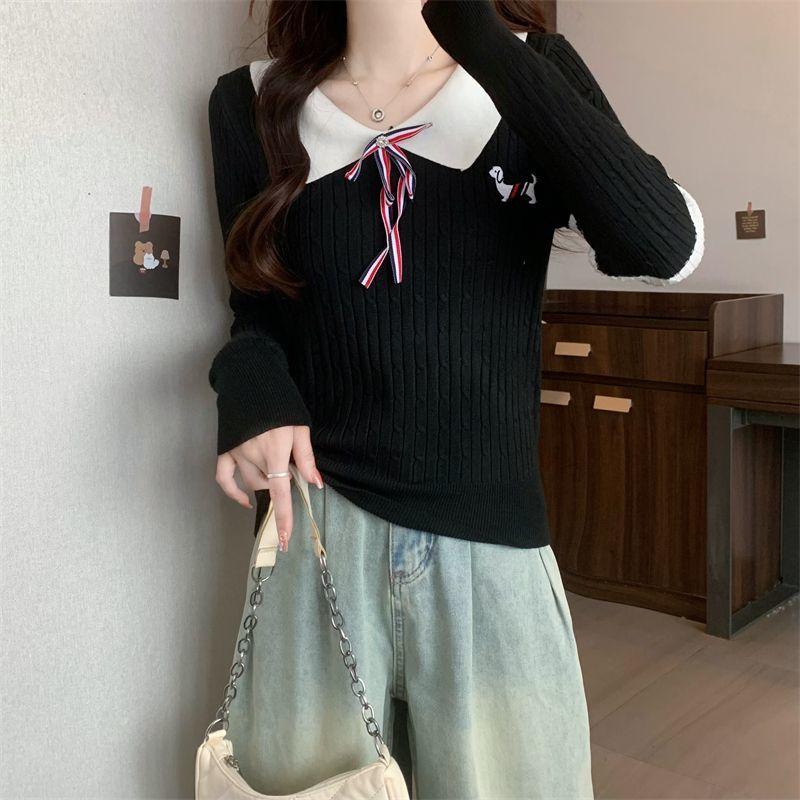 Product Introduction of Áo Len Thêu Ve Áo, Dành Cho Chó chó Con, Dài Tay, Thiết Kế Mới Mùa Thu 2024, Có Ruy Băng, Áo Nơ Đại Học Nữ Top 20