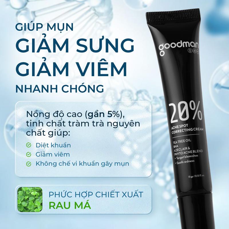 KEM CHẤM MỤN TRÀM TRÀ CHO NAM ĐƯỢC BÁC SĨ KHUYÊN DÙNG GOODMAN GIẢM MỤN, GIẢM SƯNG VIÊM HIỆU QUẢ SAU 12-24H 15GR