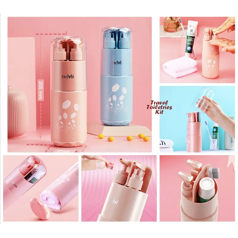 Travel Toiletries Kit 7 in 1 (Dispenser Sabun, Wadah Sikat Gigi, Tempat Handuk, Sisir, Cermin, dll) 1