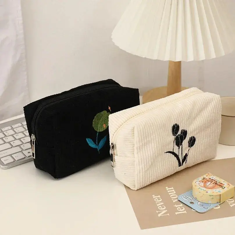 Túi Trang Điểm, Thiết Kế Hoa, Dung Tích Lớn, Thích Hợp Cho Đồ Dùng Học Tập, Estuches, Làm Bằng Vải Nhung, Bolsos De Maquillaje, Túi Đựng Bút Chì, Túi Đựng Mỹ Phẩm