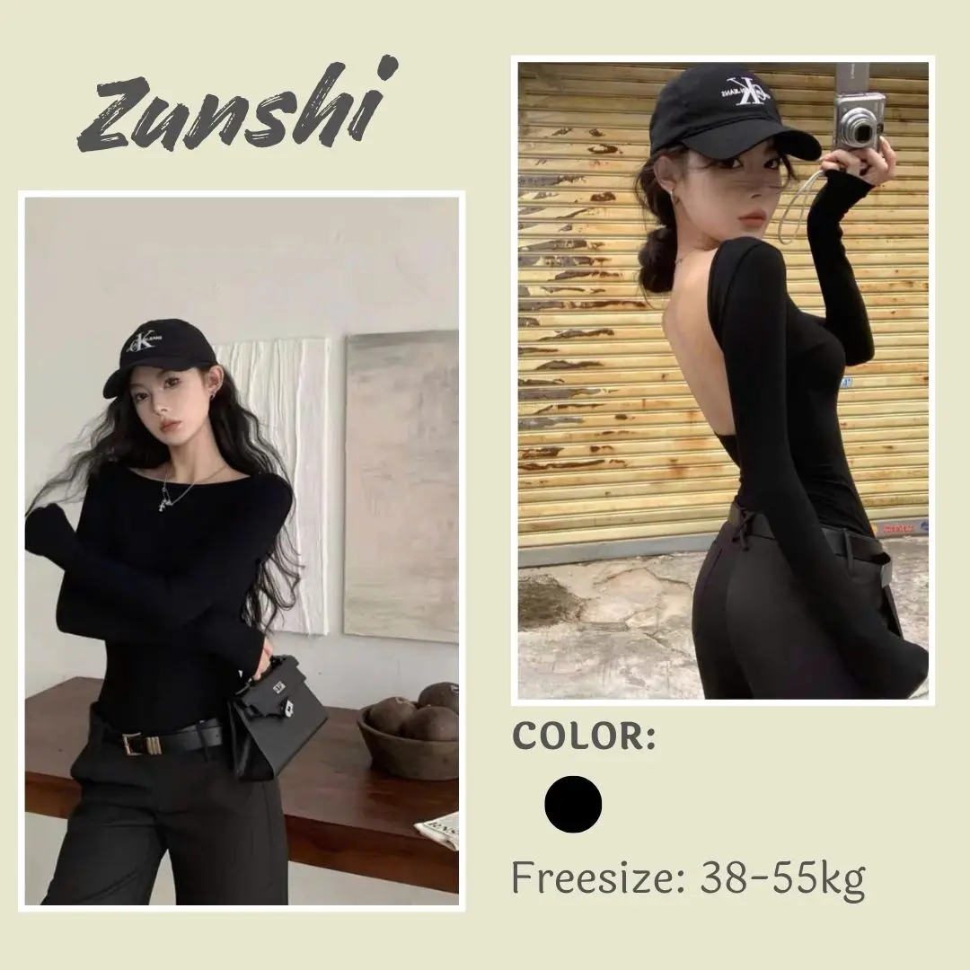 Bodysuit tay dài hở lưng ZUNSHI kiểu dáng ôm body tôn dáng áo liền thân chất thun tăm co giãn - ZU13
