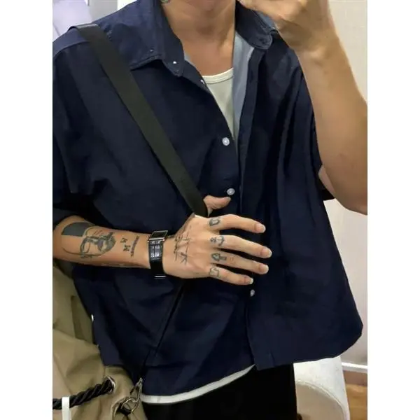 ÁO SƠ MI TAY NGẮN FORM BOXY DENIM XANH LÌ MÃ 435