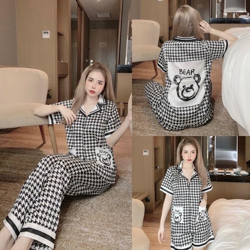 Đồ Bộ Lụa Xước Ánh Kim Đẹp Chuẩn HuDo In 5D Công Nghệ Mới Không Phai Bạc Màu - Nữ - Women Áo Quần Ngủ