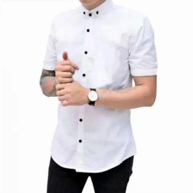 Kemeja Pria Lengan Pendek Formal Casual Baju Kemeja Dewasa Distro Terbaru Katun Cowok Keren Hem Slimfit Hitam Kantor 5