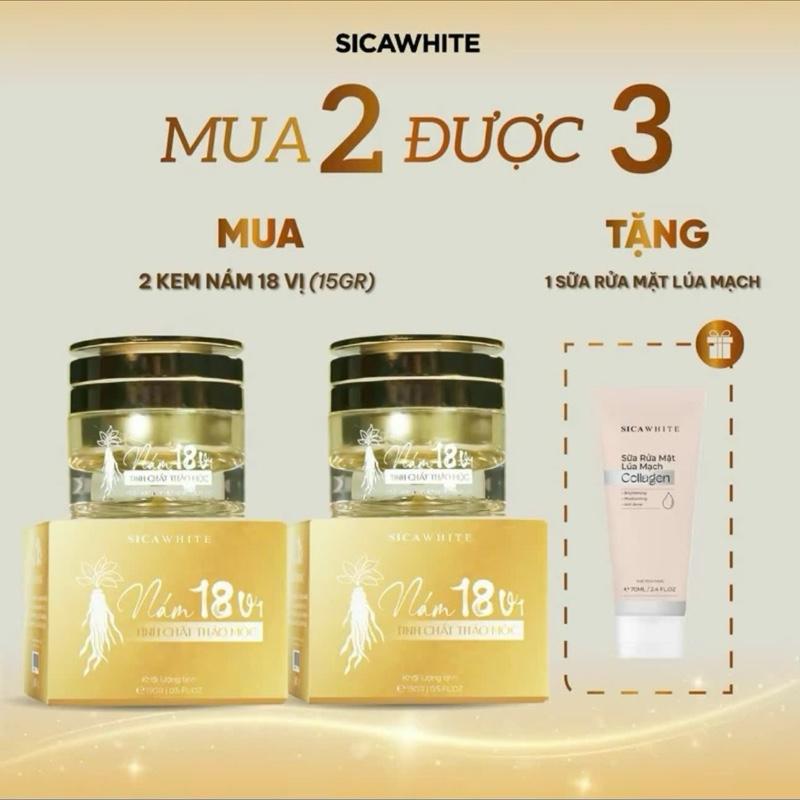 Combo 2 Hộp Kem Nám 18 Vị - Tinh Chất Thảo Mộc ( Chất Kem Mềm ) 10gr -Hỗ Trợ Dưỡng Sáng Da - Kèm 1 Chai Sữa Rửa Mặt Lúa Mạch
