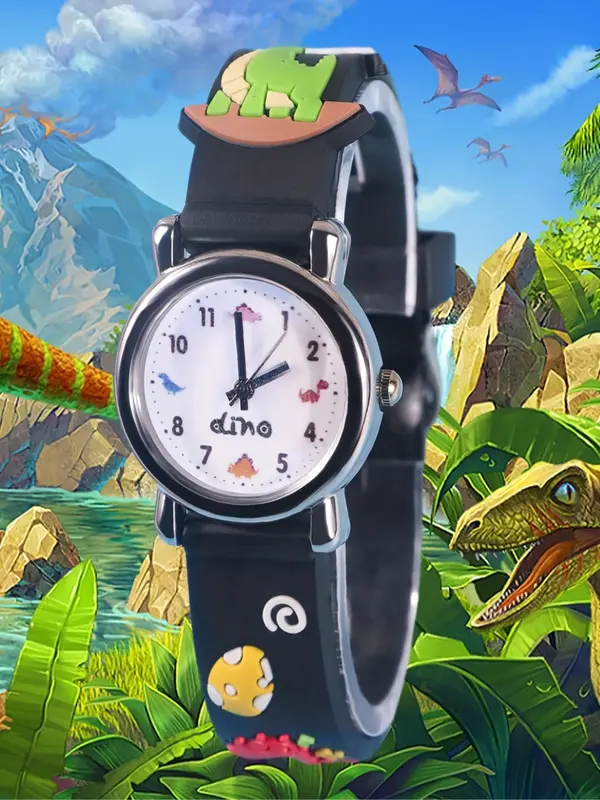 Cute Cartoon Dinosaur Pattern Quartz Watch, Fashionable Wristwatch for Men, Trendy All-match & Exquisite Watch for Birthday Gift 0