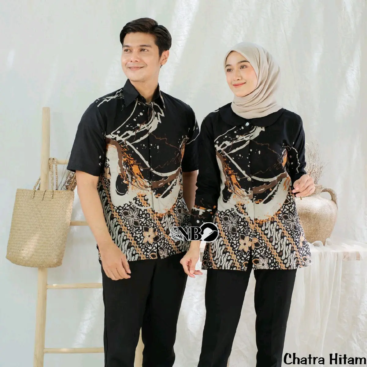 Batik Couple Atasan Blouse Batik Wanita Modern Kancing Depan Couple Kemeja Batik Pria Lengan Pendek