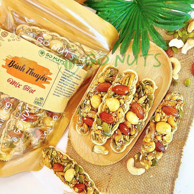 Bánh thuyền mix hạt GO NUTS có Macca không đường tạo ngọt bằng mật ong, bánh hạt mix ngũ cốc dinh dưỡng 4