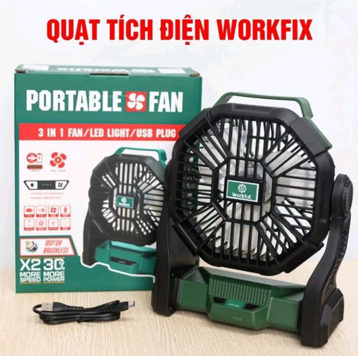 Product Introduction of Quạt tích điện 8inch Workfix có đèn led, động cơ không chổi than, chỉnh 4 cấp độ gió 1