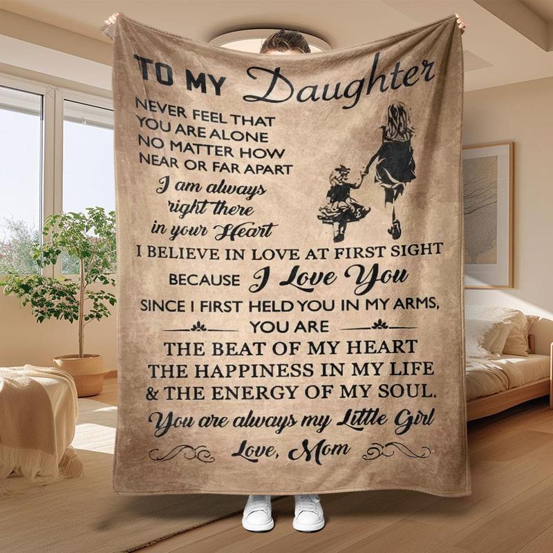 Product Introduction of Letter & Daughter Pattern Blanket, Soft Throw Blanket, Air-conditioned Room Blanket, Warm Nap Blanket for Home Office Travel Camping 0