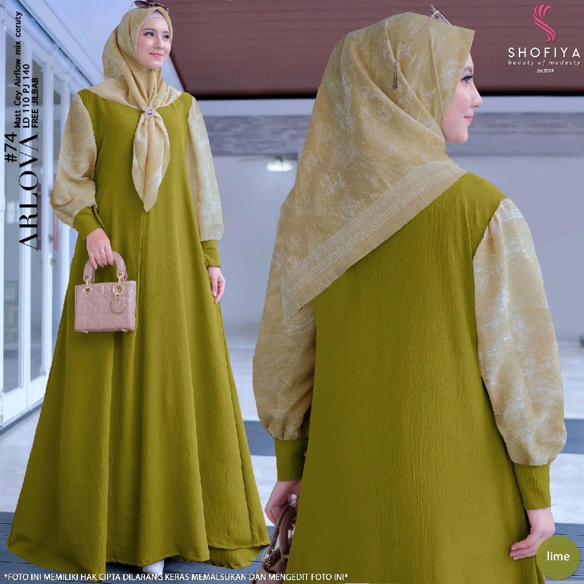 Arlova Dress Maxy Set Jilbab Bahan Crinkle Airflow Mix Ceruty LD 110 PJ 140 Bisa COD Gamis Muslim