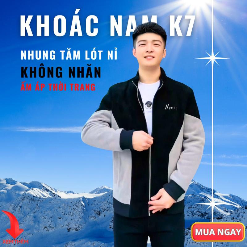 Áo Khoác Nam Thu Đông K7 AK01 2024 Phối Thân Trẻ Đep (nâng cấp 2024), Vải Nhung Tăm Lót Nỉ Top Nam Menswear Jacket