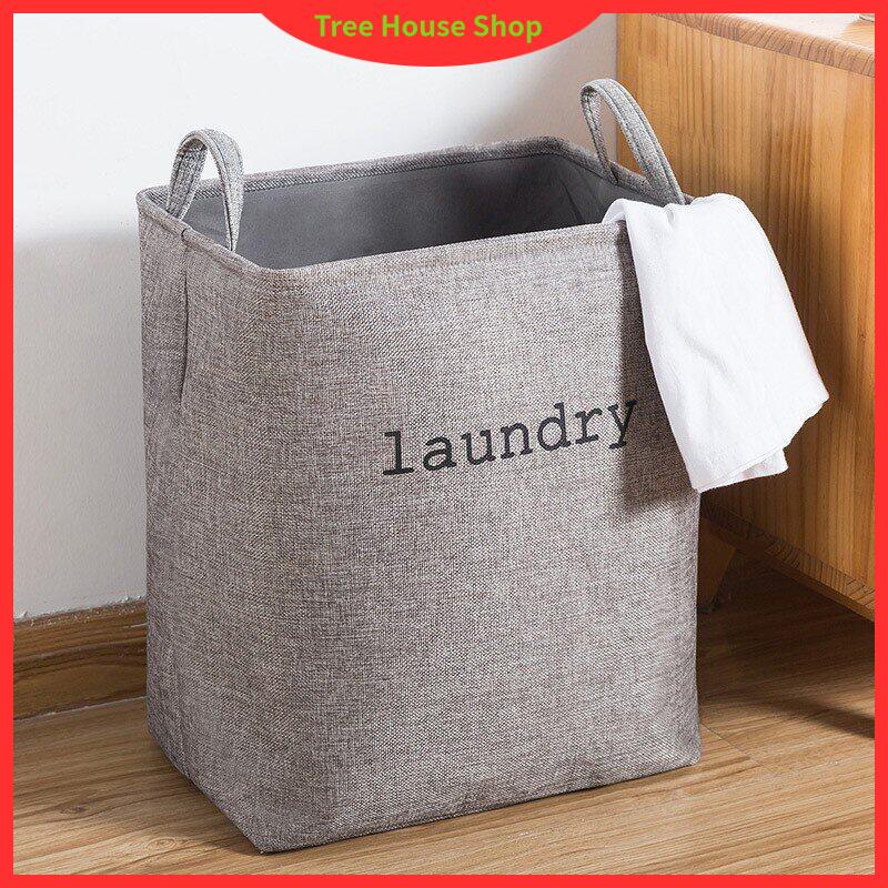 SAVE+ Foldable Laundry Basket Thick OxfordCotton Linen Self-Standing ...