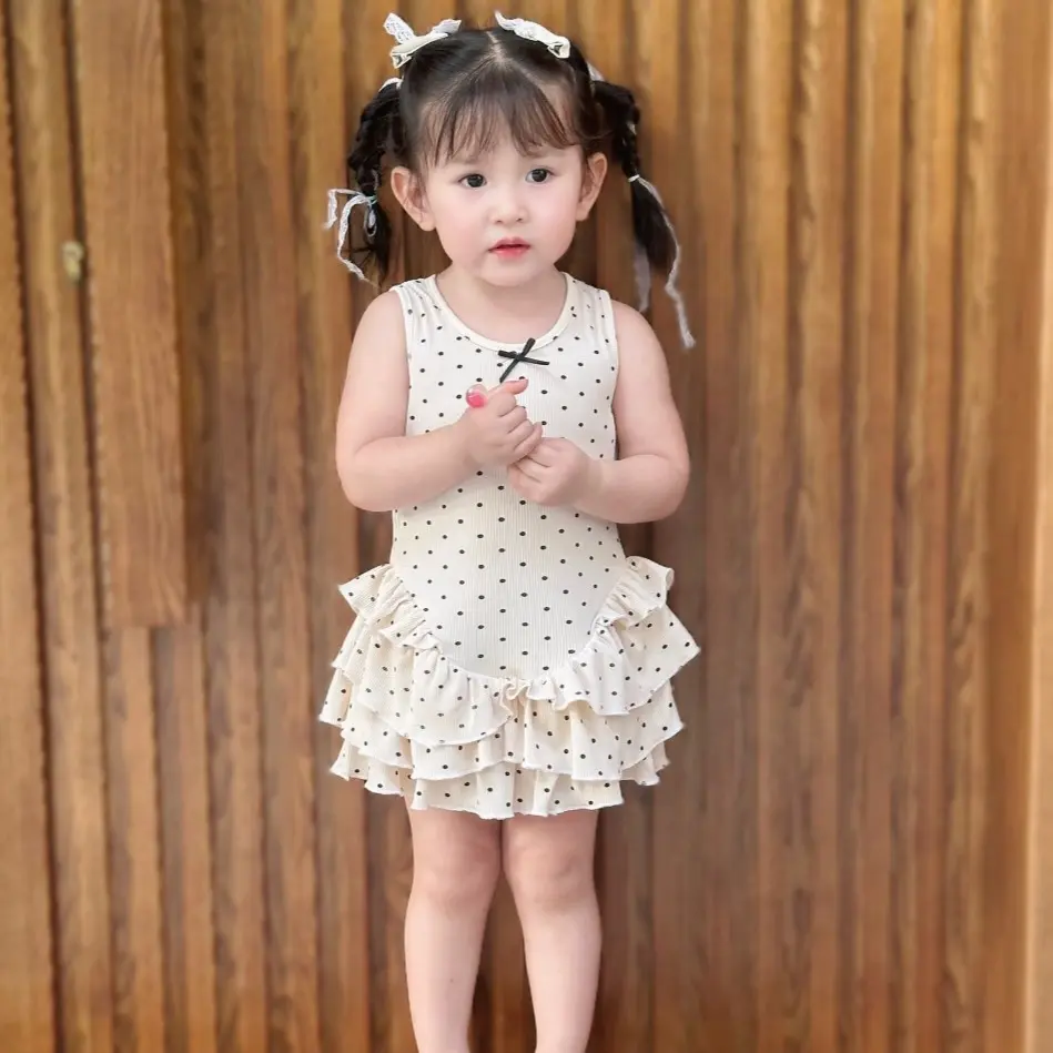 V509 TinyWiny - Váy ba lỗ họa tiết chấm bi phối chân váy tầng dễ thương cho bé gái - váy
