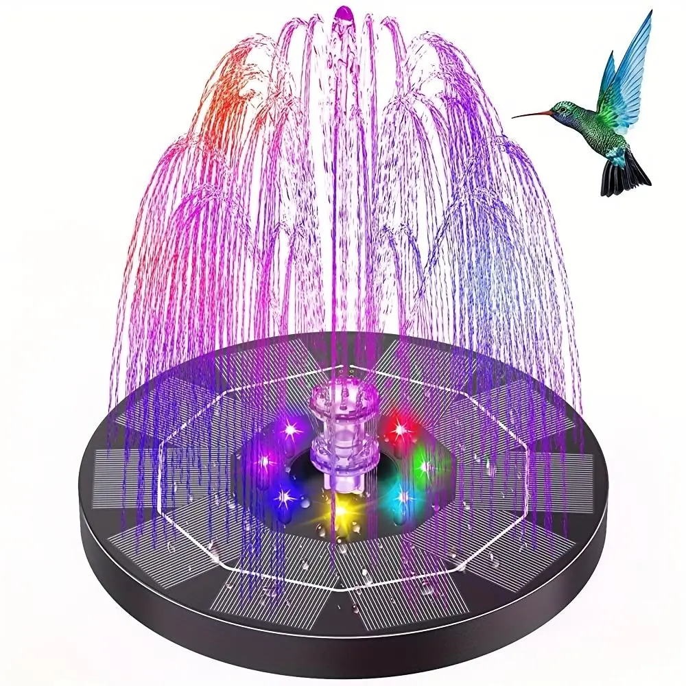 Solar Fountain for Bird Bath, Solar Fountain with Light, Pool Fountain with 7 Nozzles, Solar Powered Water Fountain Pump for Garden, Ponds, Pool, Fish Tank, Aquarium and Outdoor