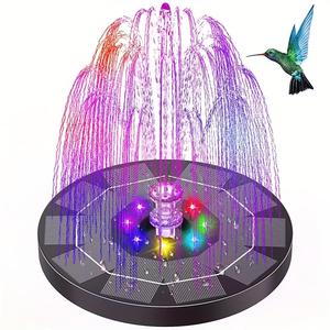 Solar Fountain for Bird Bath, Solar Fountain with Light, Pool Fountain with 7 Nozzles, Solar Powered Water Fountain Pump for Garden, Ponds, Pool, Fish Tank, Aquarium and Outdoor, Garden Accessories