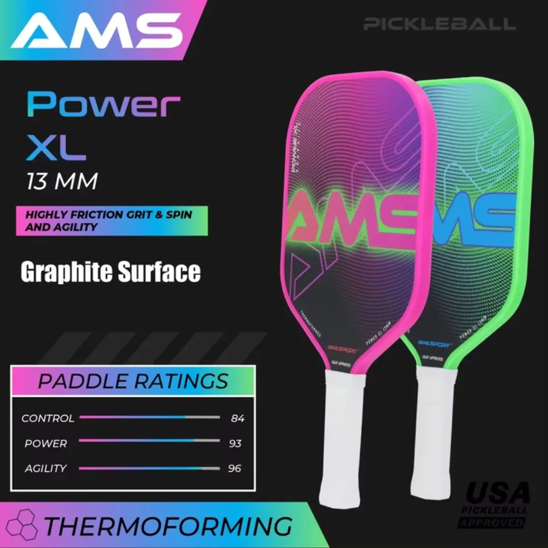 Vợt Pickleball AMS Power XL - Bề Mặt Sợi Carbon Độ Nhám Cao, Cán Vợt Làm Từ Cao Su - Sport vợt  pickleball Nam