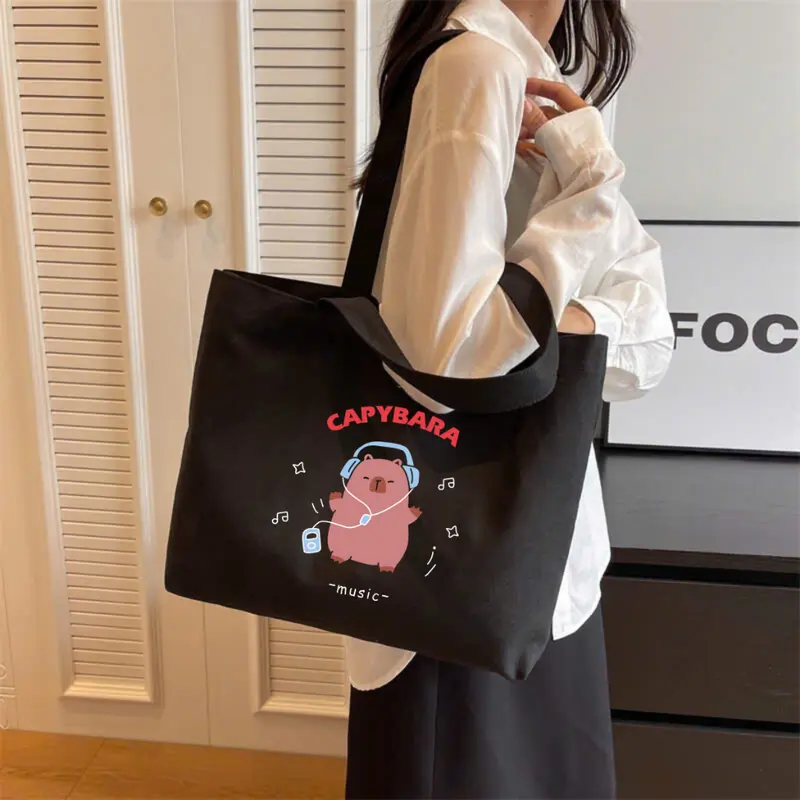 Túi tote Labubu Capy Bara túi vải canvas phong cách Hàn quốc có khóa miệng ngăn phụ bên trong thời trang ulzzang Bag Nữ Chữ Nhật Hình Chữ Nhật Đeo Vai Da 8