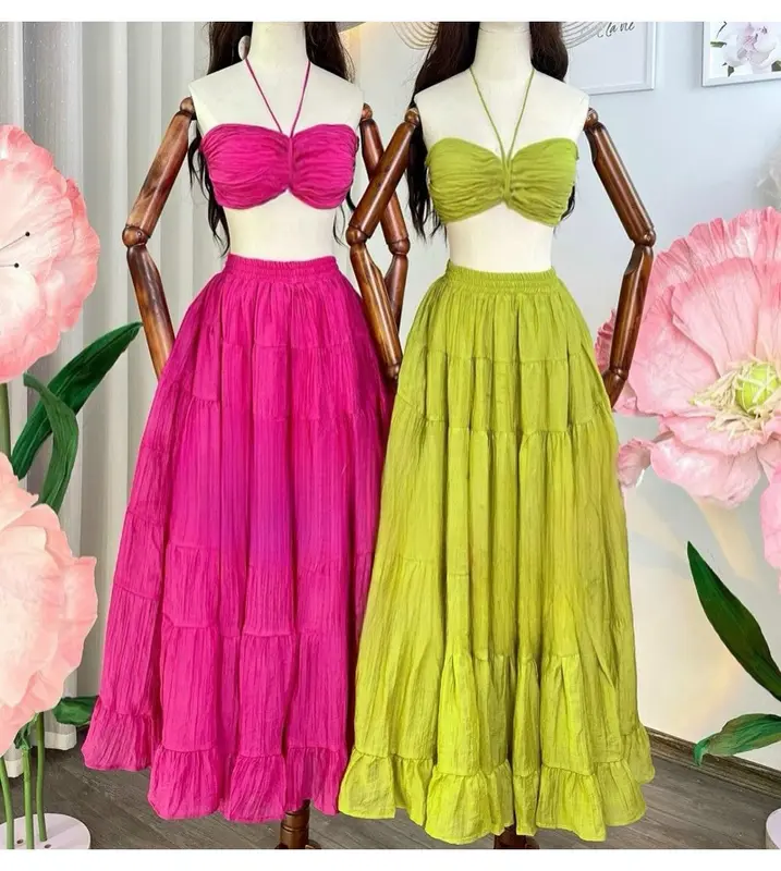 Sét váy nữ maxi đi biển du lịch áo kiểu cổ yếm kèm chân váy nữ Top vaynu hot đầm body 5