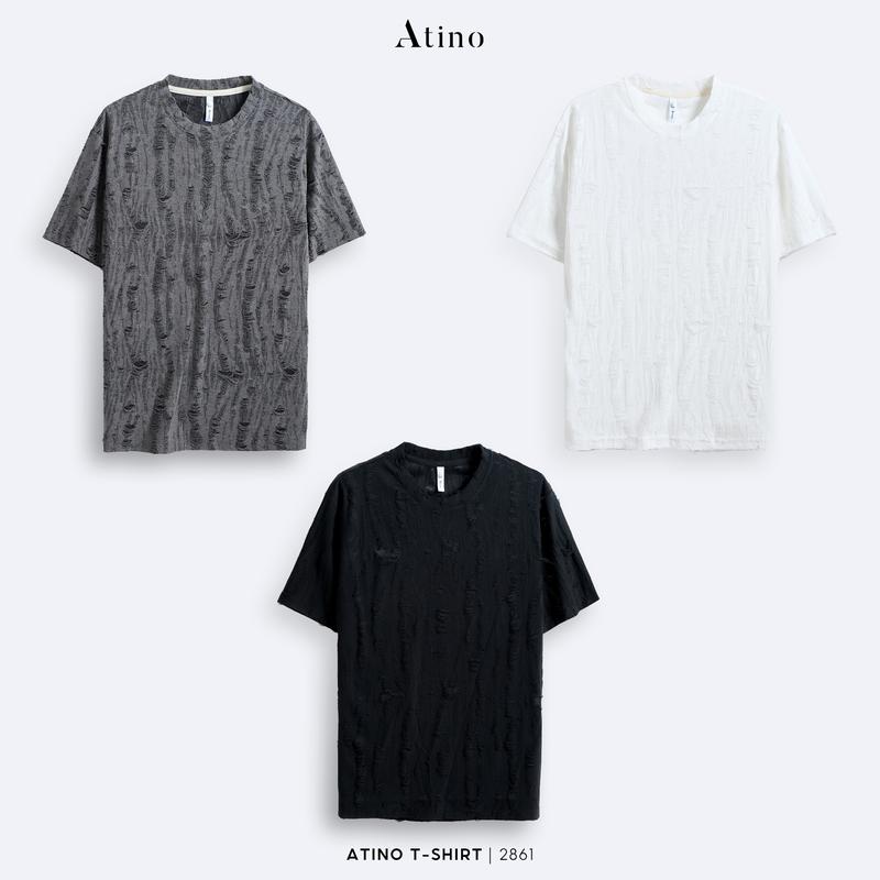 Combo 02 Áo Phông Nam Thiết Kế Rách Retro Damage ATINO L.3.2861 Form Regular Menswear Nhung Đen Tre