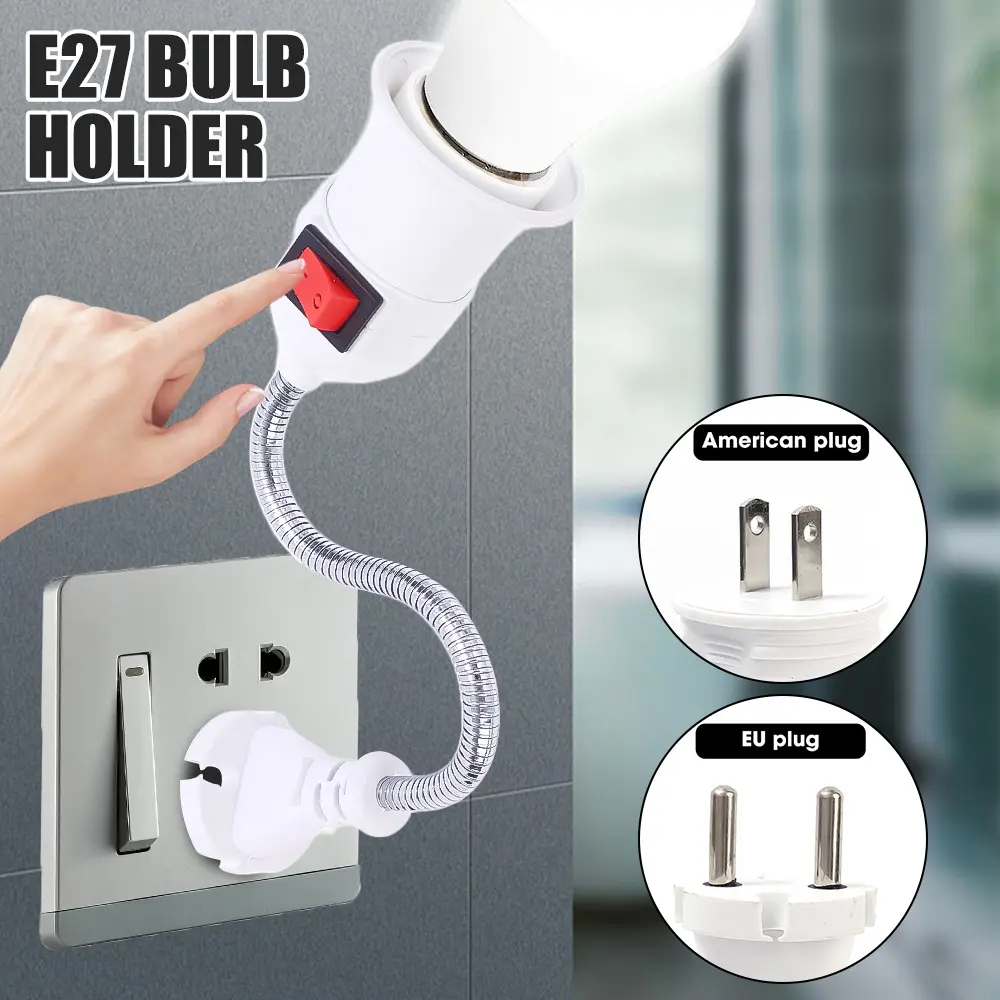 E27 Lamp Base Wall Flexible Bend Bulb Holder Mobile EU Light Socket Lighting Accessory Adapter Plug With Switch