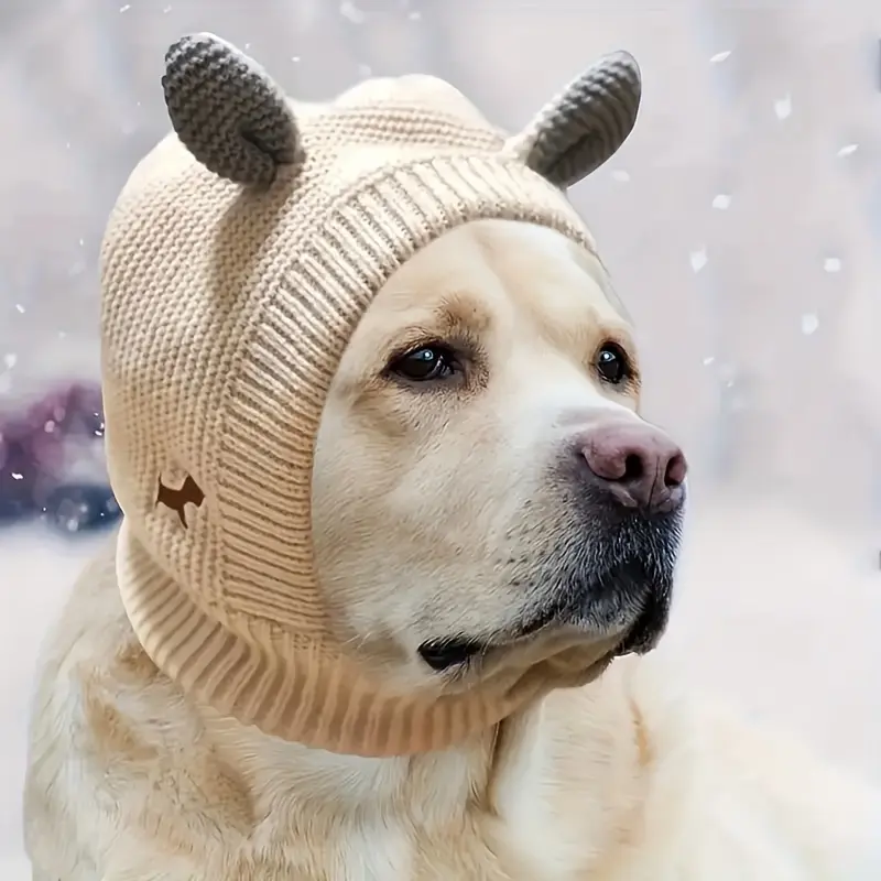 1pc Dog Ear Cover, Knitted Dog Hat, Warm Dog Earmuffs for Medium to Large Dogs, Noise Protection, Rabbit Clothing, Orange 7