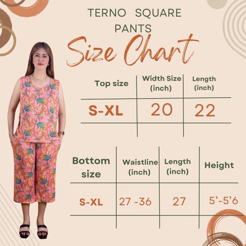 Product Introduction of SANDO SQUARE PANTS SETS: Floral Cotton Spandex Womenswear for Comfortable Pangbahay Wear, Freesize (Small to XL) terno tokong women 0