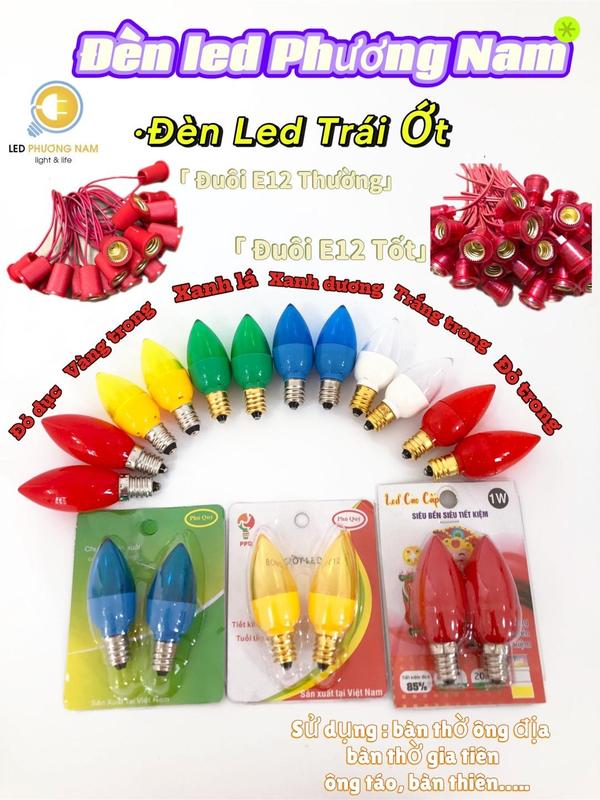 [ vỉ / 2 bóng LED] Bóng Trái Ớt / Bóng Cà Na / Bóng Nhót, Bóng Đèn Led Ớt ÔNG Thần Tài bóng đèn  ông địa