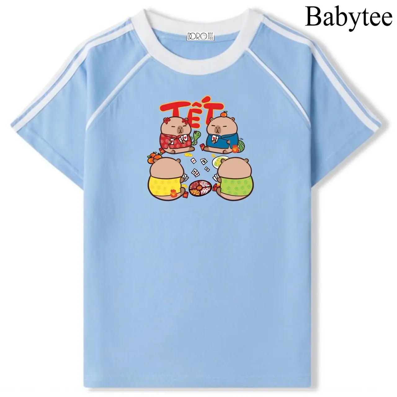 DORO - Áo thun BABYTEE Capybara trò chơi dân gian form ôm nữ cổ tròn vải cotton 100% mẫu độc quyền Top Women