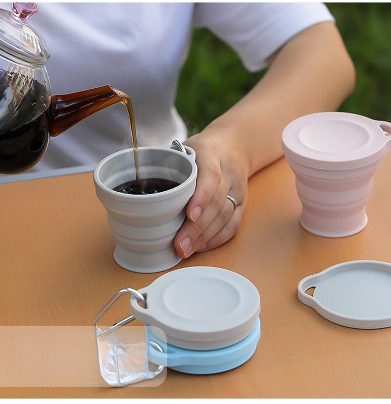 Product Introduction of Folding Cup, 180ml Capacity, Mini Size, Can Be Adjustable Cup, Made of Silicone, Portable, Suitable for Tea, Coffee, Outdoor Travel, Telescopic Water Cup with Aluminum Red Blue Outdoor Lid 5
