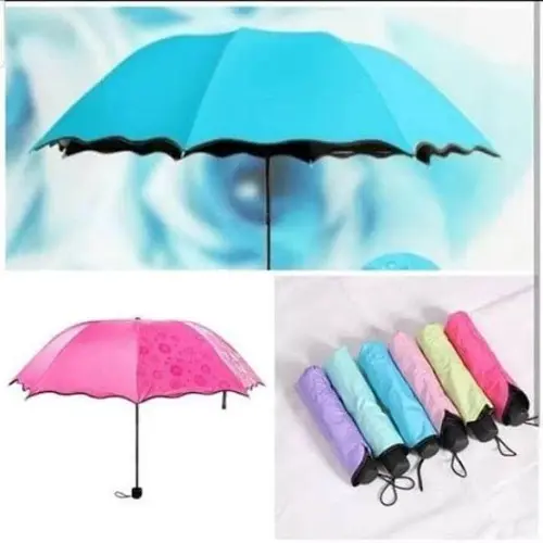 PAYUNG LIPAT 3D MAGIC 2 MUSIM UMBRELLA HUJAN PANAS MOTIF KENA AIR Bunga Plastik 5