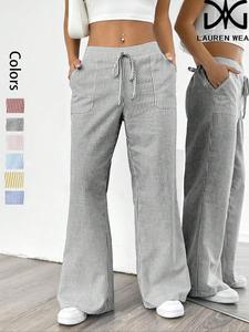 Pantalones de pierna ancha con estampado de rayas para mujer, cómodos y casuales para uso diario, pantalones para damas para todas las estaciones
