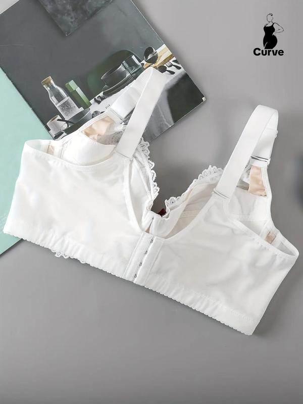 Plus Solid Bow Decor Underwire Lace Bra, Elegant Comfortable Breathable Adjustable Strap Push Up Bra for Daily Wear, Women's Lingerie for All Seasons 1