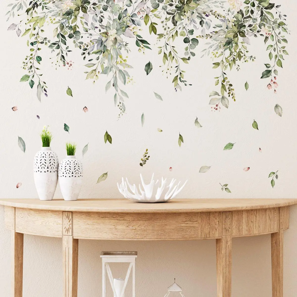 Leaf Pattern Wall Sticker, 2pcs/set Removable Self Adhesive Wall Decal, Spring Decor 2024, Decor Sticker for Home Living Room Bedroom, Flower Sticker