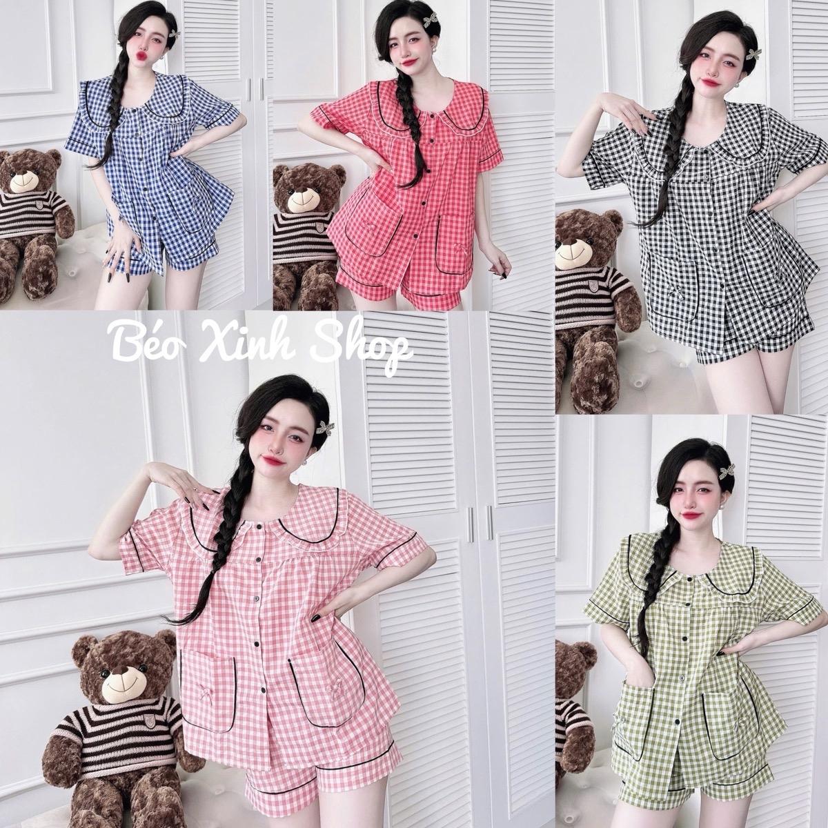 Đồ Bộ - Đồ Ngủ Quần Đùi Cánh Dơi Vải Xốp Caro  Cao Cấp Pijama Bigsize 50-100kg Béo Xinh Shop Bộ Ngủ Nữ - A.5026