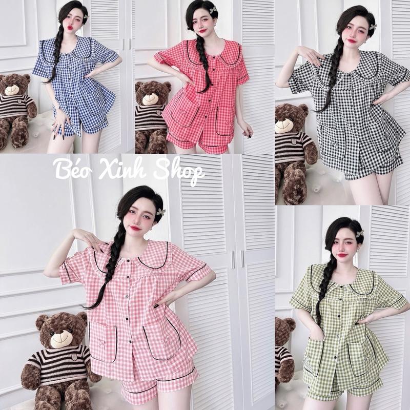 Đồ Bộ - Đồ Ngủ Quần Đùi Cánh Dơi Vải Xốp Caro  Cao Cấp Pijama Bigsize 50-100kg Béo Xinh Shop Bộ Ngủ Nữ - A.5026