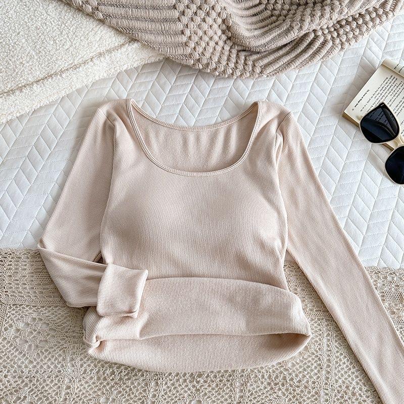 Product Introduction of 6060 #   New Brushed Autumn Winter Long Sleeve T-Shirt Thermal Underwear for Women with Chest Pad Integrated New Cold-Proof Base Layer 8