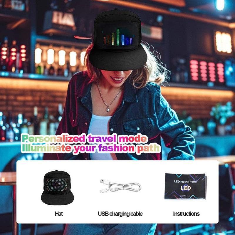 Product Introduction of LED Display Screen Hat, 1 Count USB Rechargeable Cool Light Up Hat with Multi-language Text & Image Editing, Party Hat for Street Dance Party, Holiday Activity 5