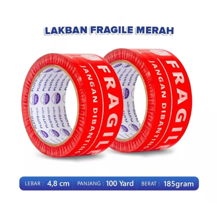 Lakban Fragile 2 in 1 ( 2 warna ) 48 MM x 100 yard - Merah 0