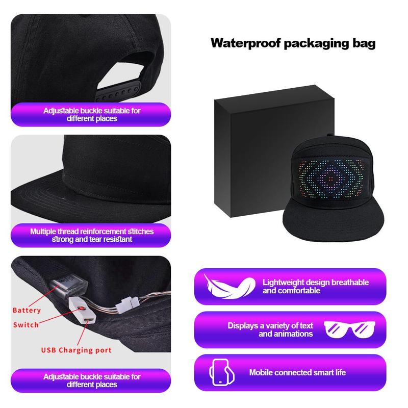 Product Introduction of LED Display Screen Hat, 1 Count USB Rechargeable Cool Light Up Hat with Multi-language Text & Image Editing, Party Hat for Street Dance Party, Holiday Activity 4