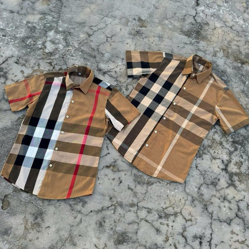 Áo sơ mi nam tay ngắn phối sọc caro vàng bản lớn kẻ đen chất cotton hàng trend mới nhất Có Cổ Shirt Menswear