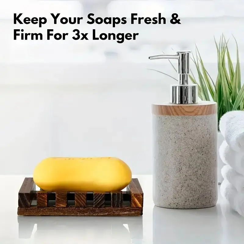 Wooden Soap Dish, 3 Counts Durable Hollow Out Creative Soap Bar Holder, Soap Bar Drain Rack, Bathroom Supplies for Home & Hotel 4