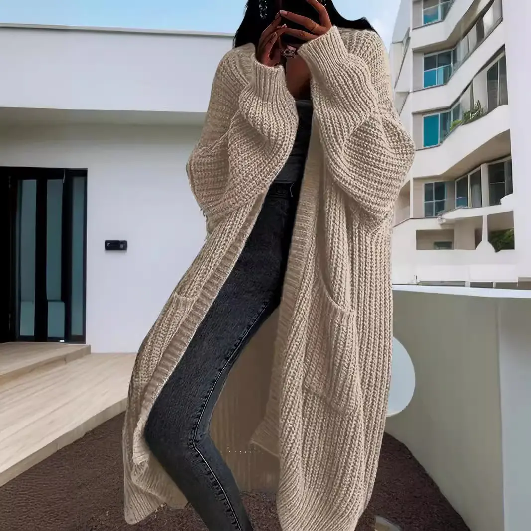 New Autumn Winter Lazy Style Long Sweater Coat for Women Loose Fit Versatile Base Long Sleeve Knitted Cardigan Knitwear Womenswear