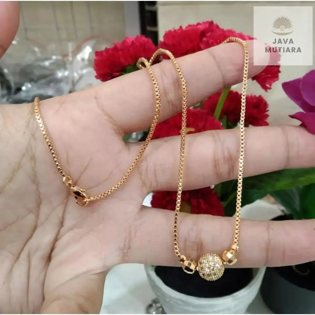 PERHIASAN WANITA KALUNG TITANIUM LIONTIN BOLA PERMATA CANTIK  ANTI LUNTUR