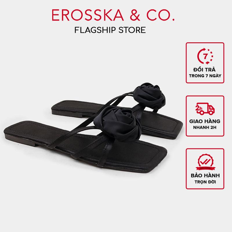 EROSSKA - Dép nữ đế bằng quai dây mũi hở phối hoa kiểu dáng đơn giản cao 1cm màu đen - DE089 1