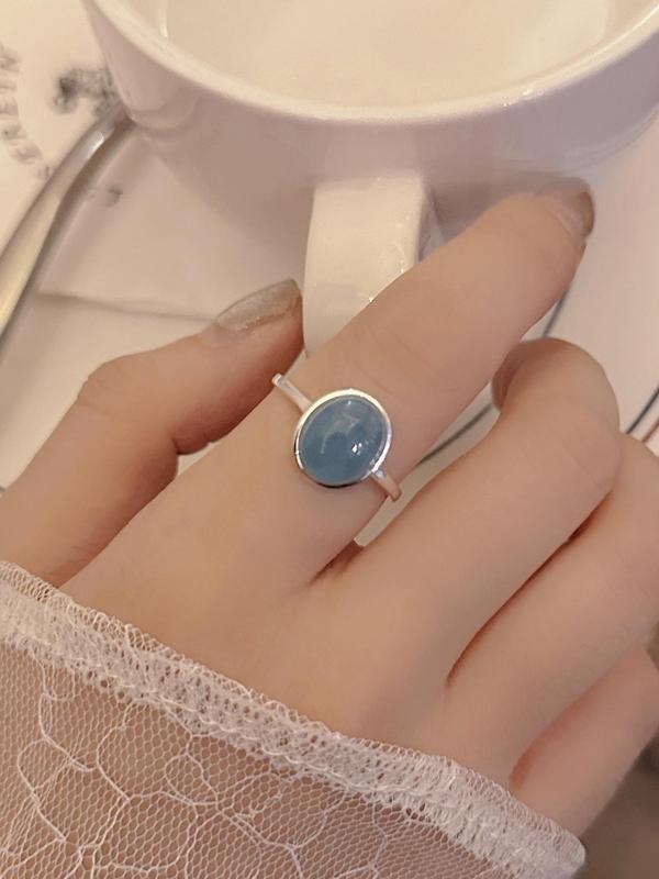 925 Sterling Silver Oval Shaped Natural Stone Decorated Ring, Adjustable Accessories for Women & Girls, Casual Jewelry for Party, Daily, Birthday Gift 4